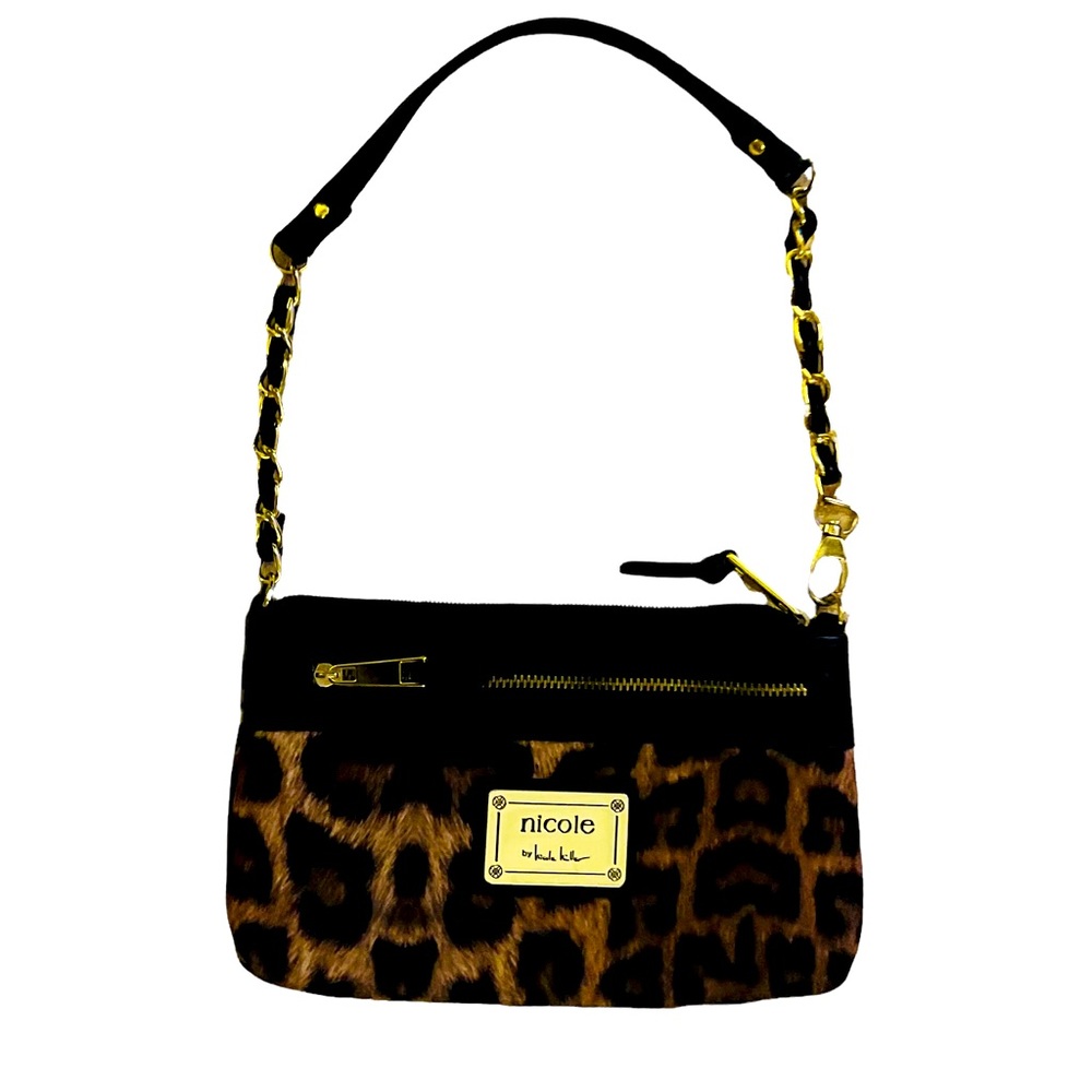 NICOLE By Nicole Keller Handbag Leopard Print Multiple Pockets Zip Closure
